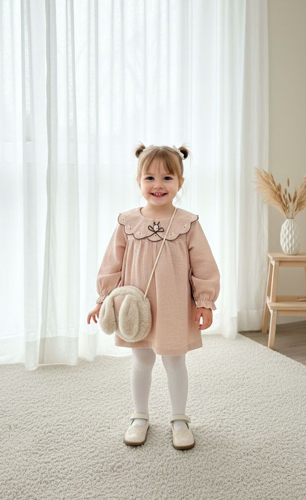 Pembe Tavşanlı Müslin Elbise-Çantalı | Image Not Found